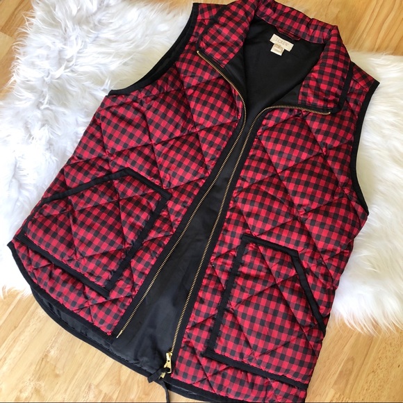 J. Crew Jackets & Blazers - Red & Black Buffalo Check Gingham Plaid Vest